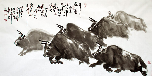 “牛王”王玉常作品之一：牛奔图。